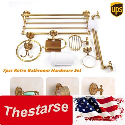 7* Gold Bathroom Accessories Set Toilet Paper Brush Holder Ring Soap Towel Rack