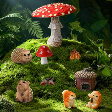 Fairy Garden Accessories Outdoor Indoor, 9Pcs Mini Resin Squirrel Hedgehog