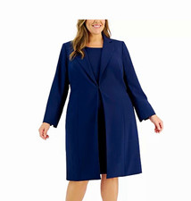 NWT Le Suit Woman Blazer 18W Navy Indigo Longline Jacket Plus Size MSRP 330