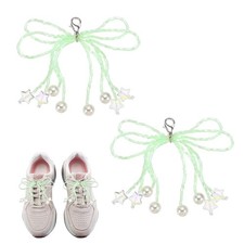 2 Pcs Pearl Bow Shoe Charm Star Tassel Bowknot Shoe Decoration, Mint Green