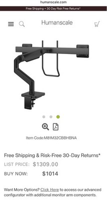 M8.1 DUAL MONITOR ARM, CROSSBAR WITH HANDLE, ANGLED/DYNAMIC LINKS, BLACK 100X100