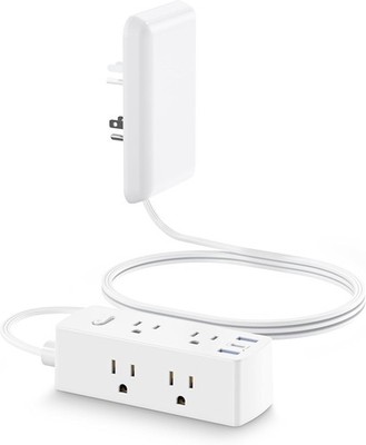 Flat Extension Cord Power Strip with 6 Outlets 3 USB 5 Feet Wall Mount Hidden
