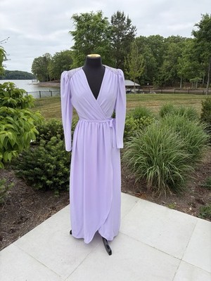 Vintage Lavender Maxi Dress Beaded Shoulder Wrap Style Formal Gown S | eBay