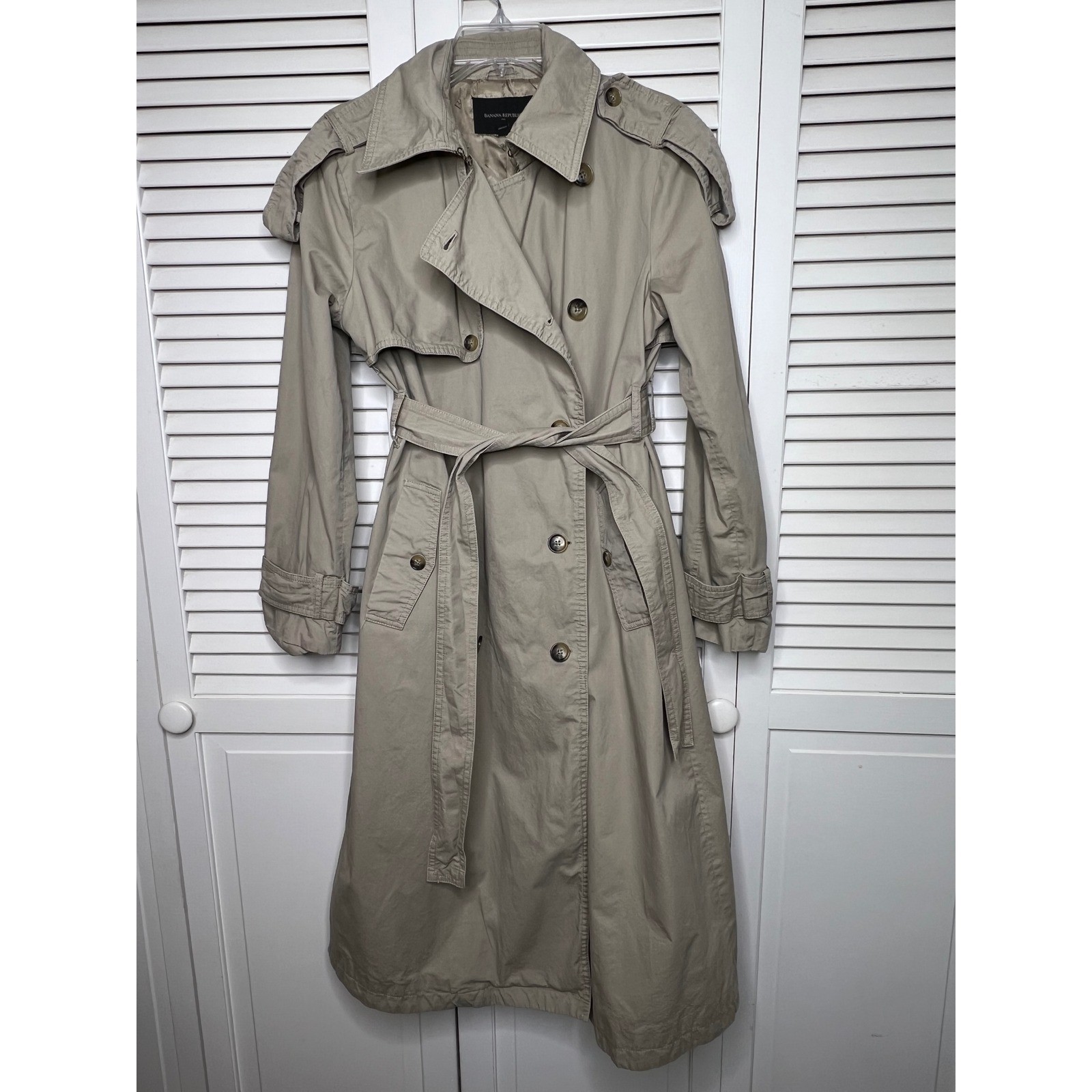 Khaki twill belted trench coat