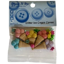 Dress It Up Glitter Ice Cream Cones Buttons Shank & Flat Sweet Treat Summer 125