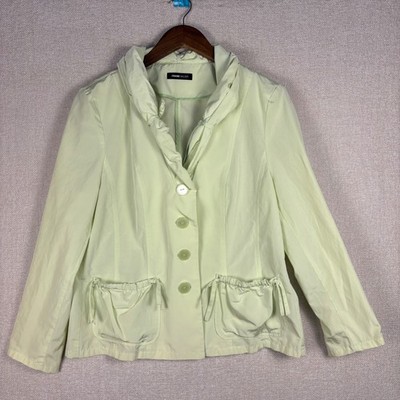 Frank Walder Womens Pale Lime Green Ruched Collar Button Front Jacket Blazer