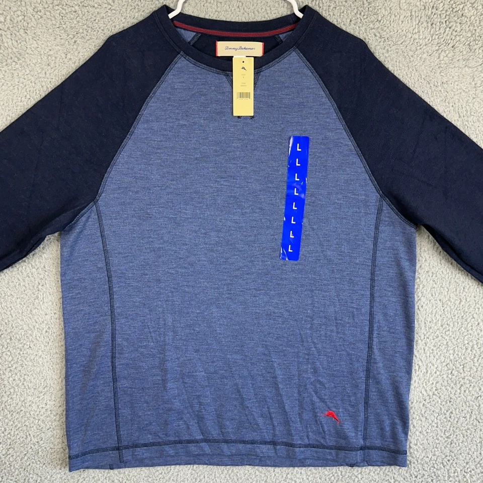 Tommy Bahama Camisa Isla Ropa de Dormir Para Hombres Grande Azul Marino Bloque de Color Cuello Redondo NUEVO Foto 3 de 4