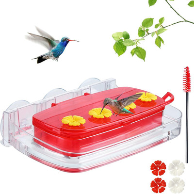 Window Hummingbird Feeder with Strong Suction Cup, Plastic Hummingbird Feeders f