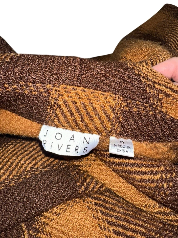 Chaqueta para mujer Joan Rivers talla M botón frontal a cuadros abrigo chal cuello marrón Foto 3 de 4