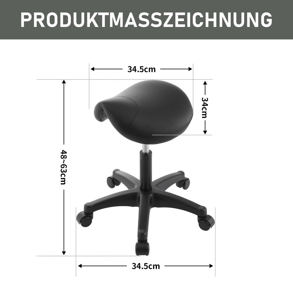 Sattelhocker Rollhocker Arbeitshocker Sattelsitz Höhenverstellbar Kosmetikhocker - Bild 2 von 4
