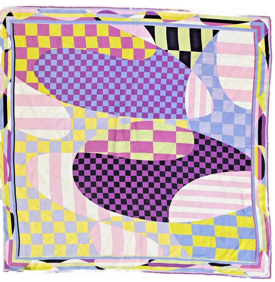 Vintage Emilio Pucci Silk Scarf Italy Multicolor Geometric Checkerboard 34"x34" - Image 3 of 4