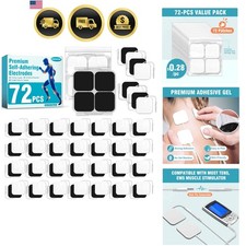 72PCS TENS Unit Pads 2"x2", Reusable Self-Adhesive Electrodes Pads with 0.2mm...