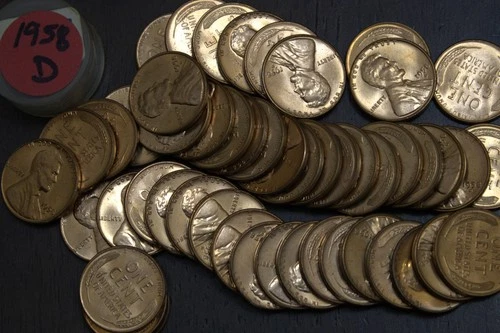 1958 D Lincoln Wheat Cents Choice BU Red 50 Coin Roll.......Lot 4956