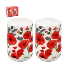 Ceramic Salt & Pepper Shakers Poppy Fields Design Pots Dispensers Cruet 2pc Jars