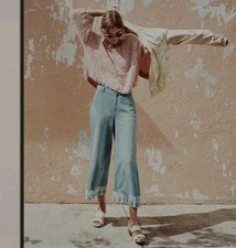 Pilcro and The Letterpress Women's Jeans Wide Leg Bleached Hem Size 28