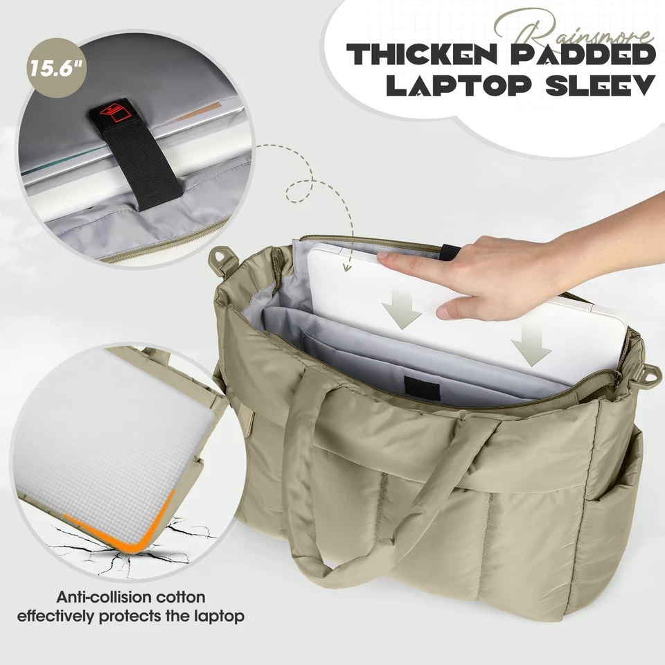 Bolso de Mano para Laptop para Mujer 15.6 Pulgadas Ligero Puffer Bolso de Trabajo Acolchado... Foto 4 de 4