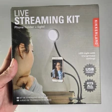 Kikkerland Live Streaming Kit 2 in 1 Phone Holder LED Light USB Powered Clamp