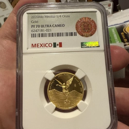 2020Mo Mexico 1/4 oz .999 Gold Libertad PF-70 Ultra Cameo NGC COVID! Green Tag!