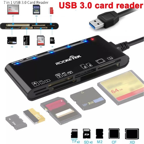 7 Ports USB 3.0 Memory Card Reader High-Speed Adapter for Micro SD SDXC CF SDHC