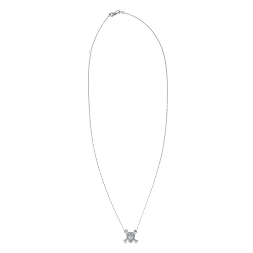 Roberto Coin Tiny Treasures 18k White Gold Diamond Skull Pendant Necklace 18"