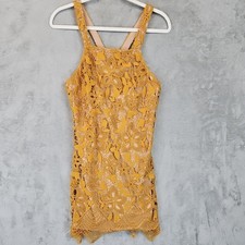 Wayf Dress Womens S Yellow Floral Lace Halter Bodycon Mini Party Wedding