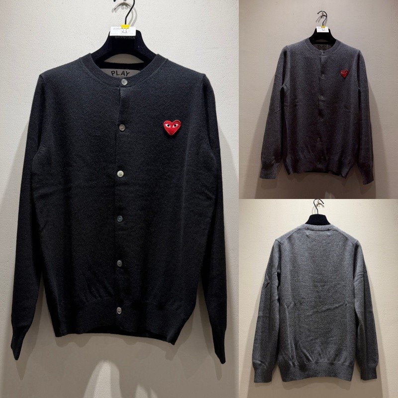 Play Comme des Garcons Red Heart Knit Cardigan Black Gray AX-N007
