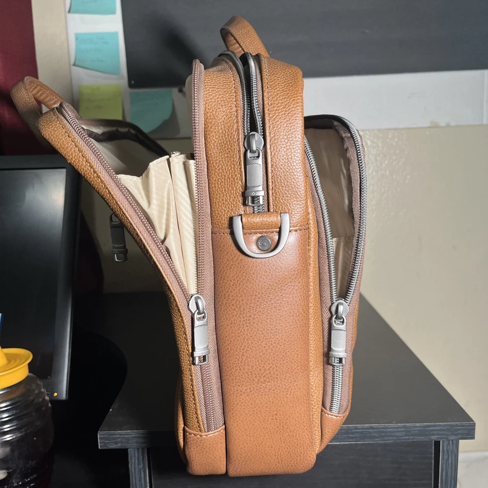 Maletín clásico de cuero para computadora portátil Samsonite Toploader - coñac Foto 3 de 4