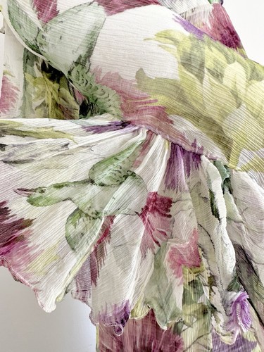 GUCCI Dress Midi Thistles birds print silk crepe Chiffon Frills Size IT 38 S XS - Picture 13 of 24