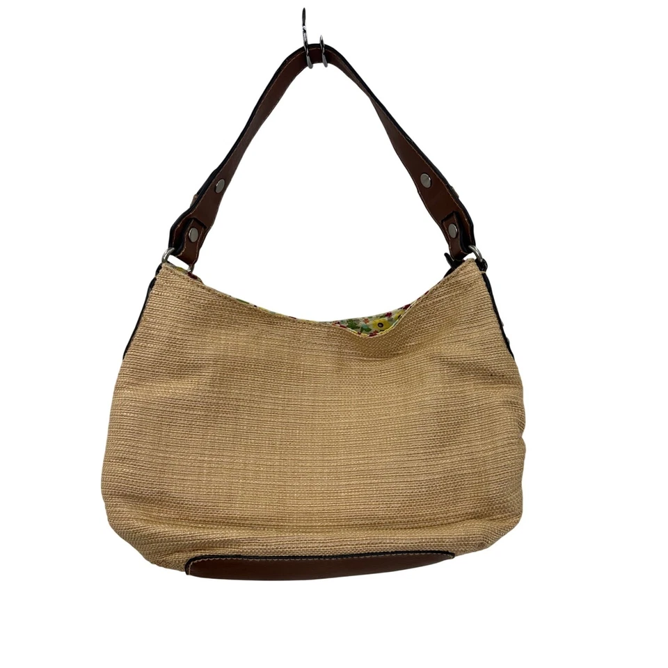 Bolso Hobo Fossil Tostado Tela Tejida Cuero Borde Forro Floral Cartera Foto 2 de 4