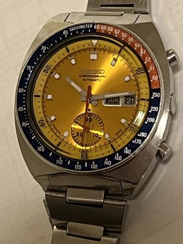 Seiko Pogue 6139-6002 Vintage Chronograph Automatic 1970s (Yellow Dial)