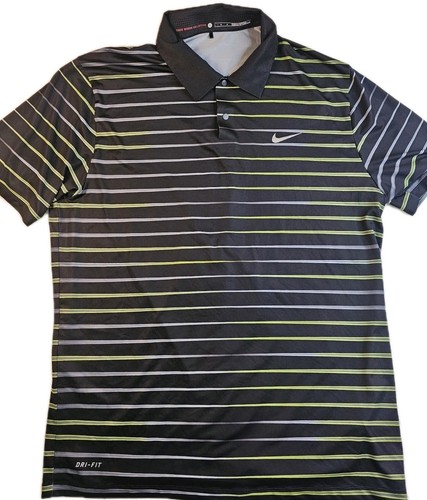 Nike Shirt Mens Large Striped Black Tiger Woods Collection Golf Polo TW Dri-Fit - 第 1/11 張圖片
