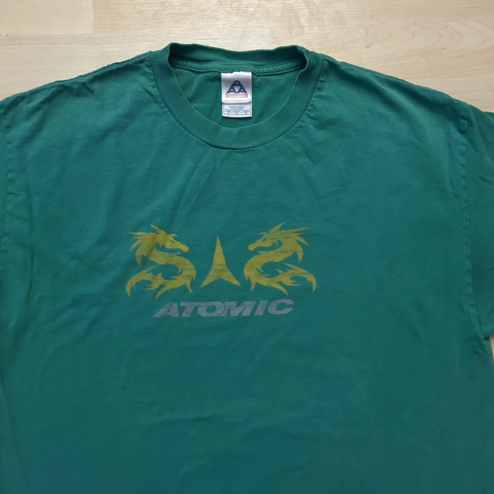 Camiseta De Colección Atomic Snowboarding Dragon Esquí Verde Talla L Cuello Envejecido Foto 2 de 4