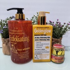 Golden Glow Body Milk 500ml, Face Cream  Exfoliating shower Gel 1000ml