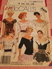 Vintage McCalls Pattern 3429 Blouses Vee Neck Stretch Knits Shirts Size 12 UNCUT