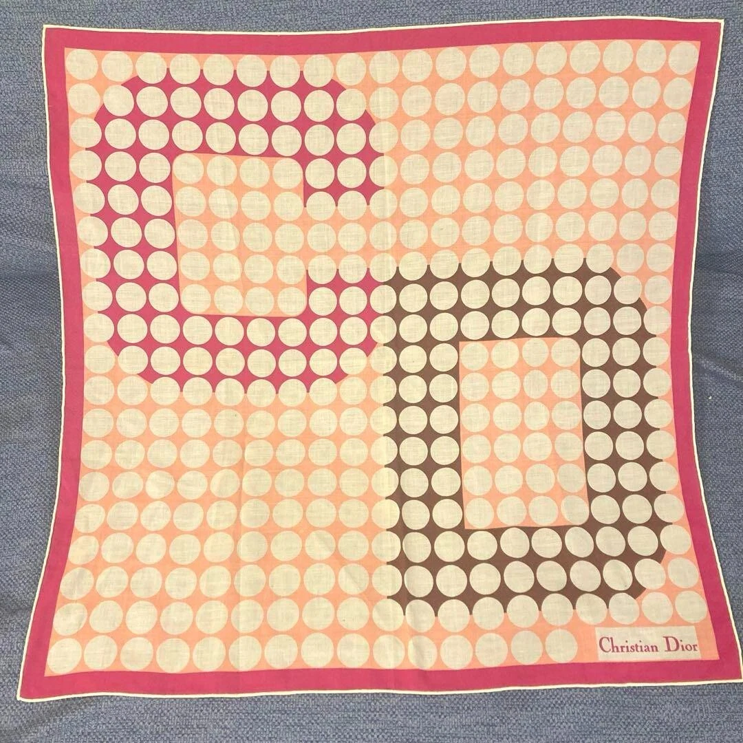 Foulard Dior tissu authentique mode ruban imprimé à pois marron rose blanc