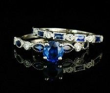 2Ct Round Cut Lab-Created Blue Sapphire Bridal Ring Set In 14k White Gold Plated