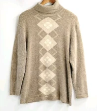 Pettes Sweater Silk Angora Beige Argyle Mock Neck Vintage Women's Large