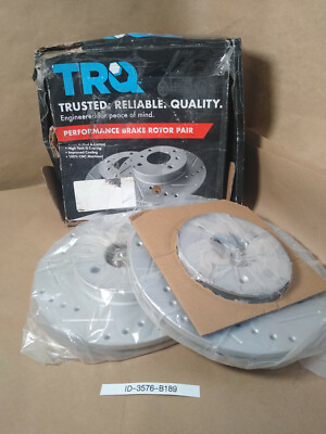 NEW TRQ Performance Brake Rotor Drilled Slotted G-Coated Front 1APBR01252 Pair