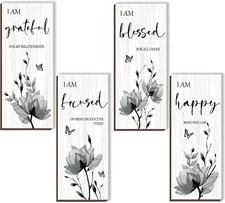 DONFENTHY 4 Pieces Black Wall Decor Black Bathroom Decor Flower Pictures Wall De