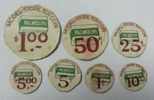 Vtg Lot PALMOLIVE Tokens Paper Model-Store Toy Coin Colgate's Dental Style #1