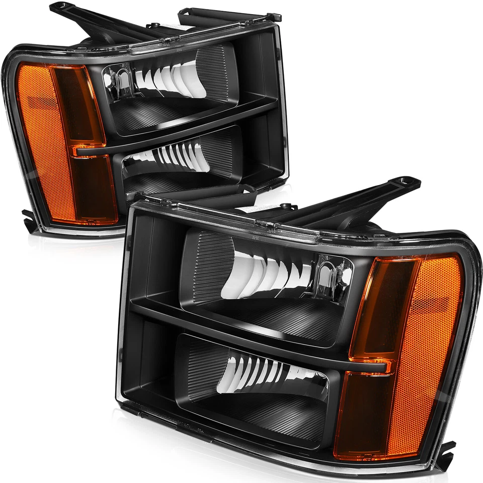 Pair Black Headlights Assembly For GMC Sierra 1500 2500 HD 3500 HD 2007-2013 Foto 3 de 4