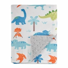 Baby Blanket Soft Minky with Double Layer Dinosaurs Multicolor Printed 30x40"