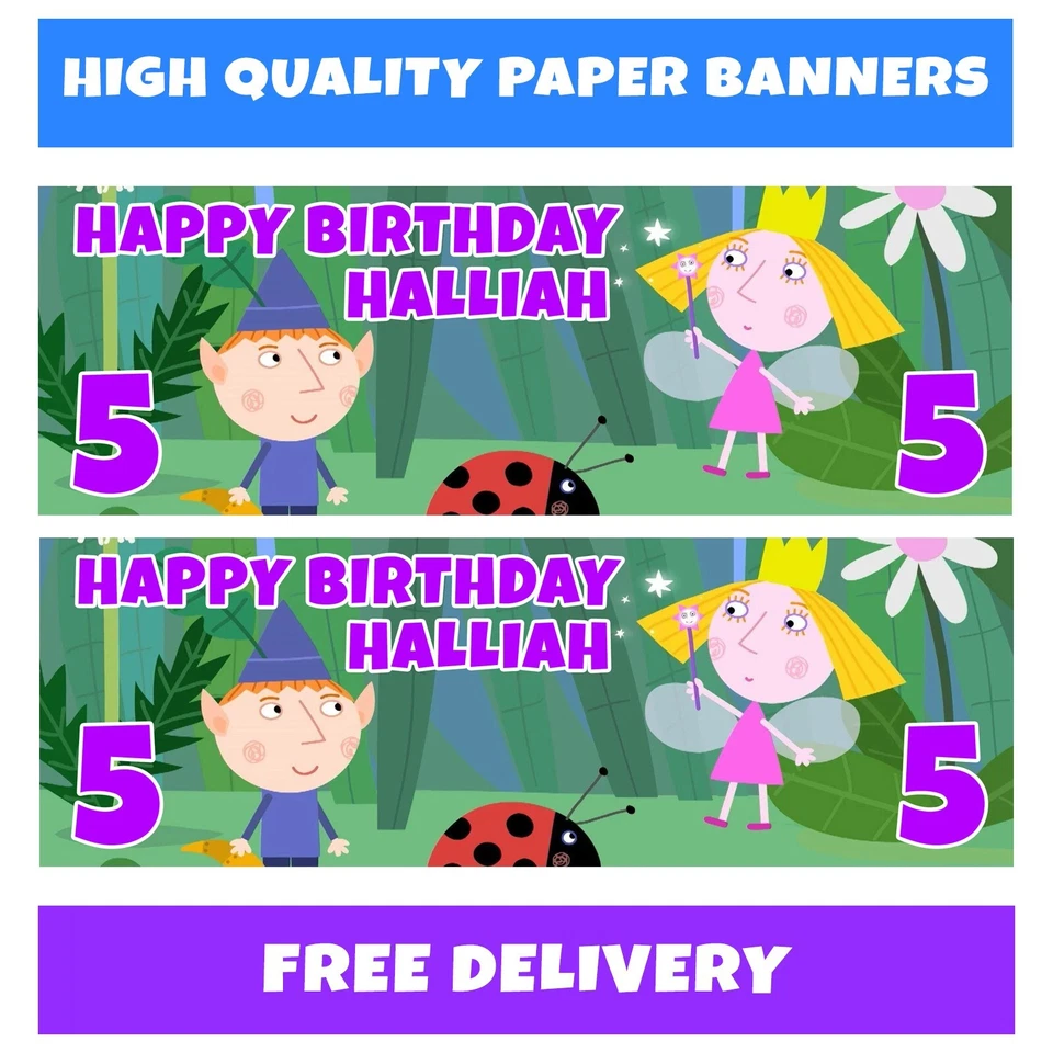 BEN AND HOLLY Personalised Birthday Banner - Ben & Holly Birthday Party Banners