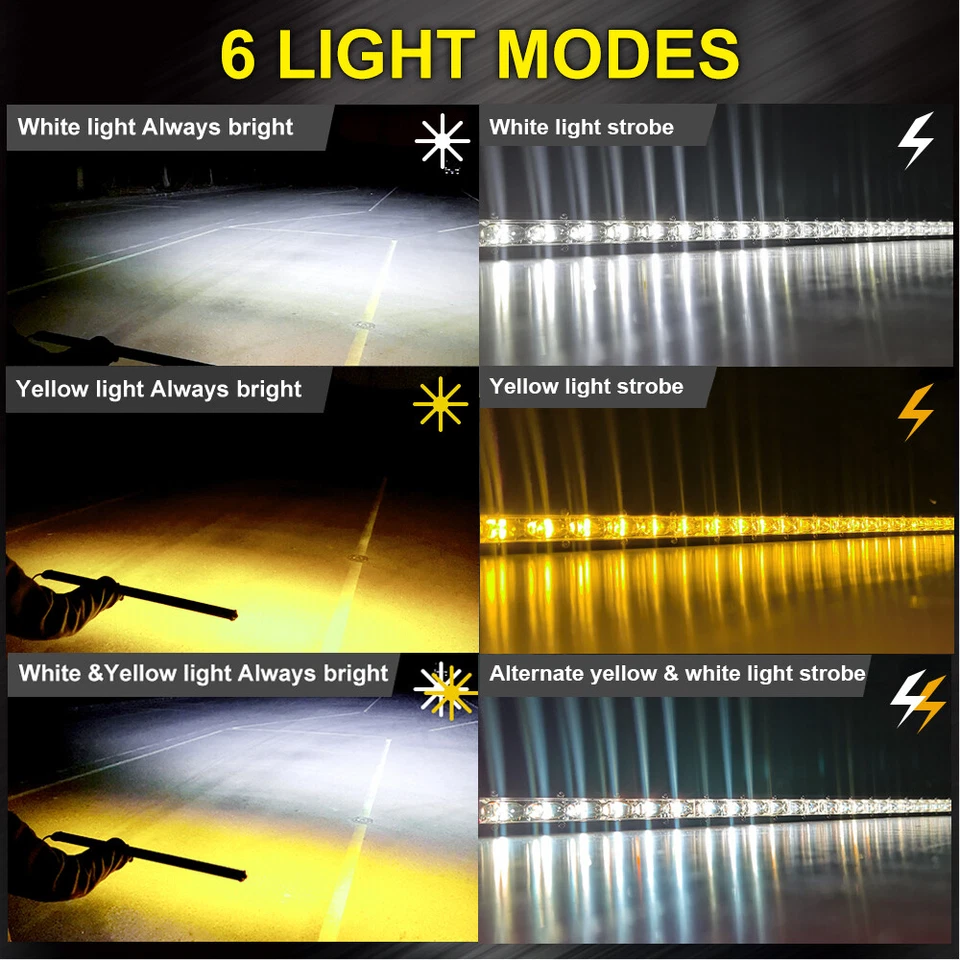 Barra de luz LED delgada de 50" estroboscópica ámbar blanco + soporte + cable para Jeep Wrangler JK 07-18 Foto 3 de 4