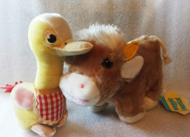 Vintage Eden Wind-Up Musical Cow 1979 Old MacDonald + Gund Woolikin Duck Japan