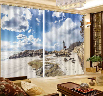 1Lighthouse On The Rock 3D Curtain Blockout Photo Print Curtains Fabric Window