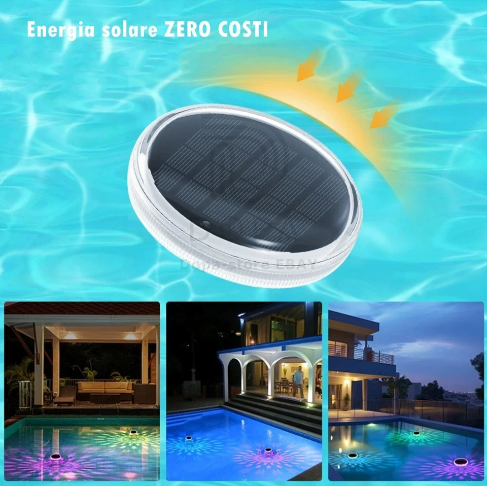 Lampada Faretto Solare Galleggiante LED RGB Proiettore Piscina Telecomando IP68 - Immagine 4 di 4
