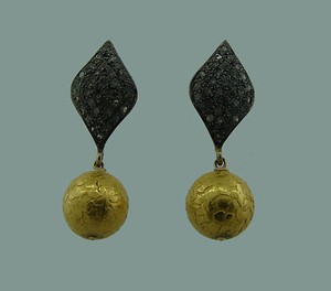 Authentic Sweet ROSE CUT DIAMOND SILVER YELLOW GOLD PLATED EARRINGS