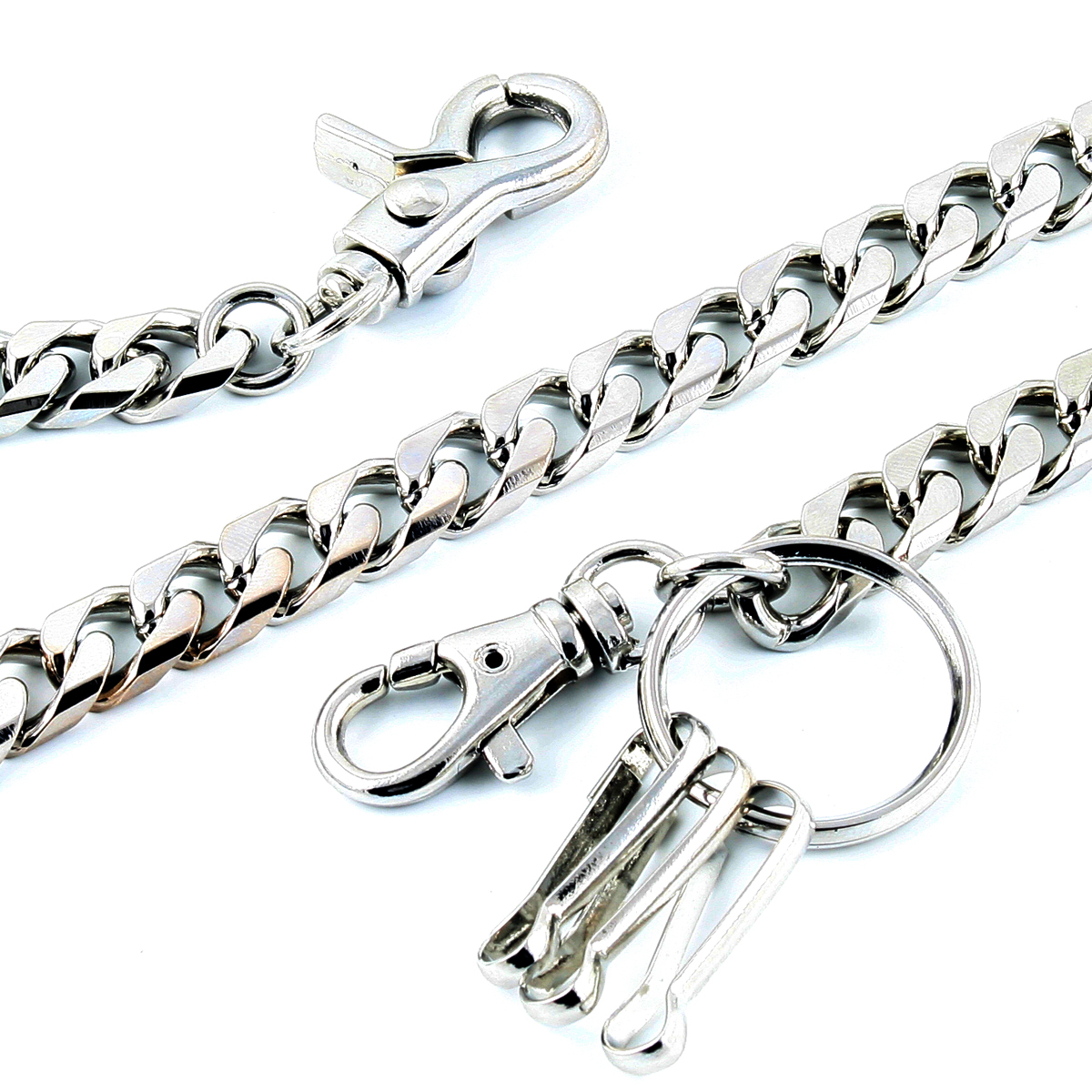 DoubleK Heavy Link Wallet Chain - 23" Silver Metal Chain With Leather Accent