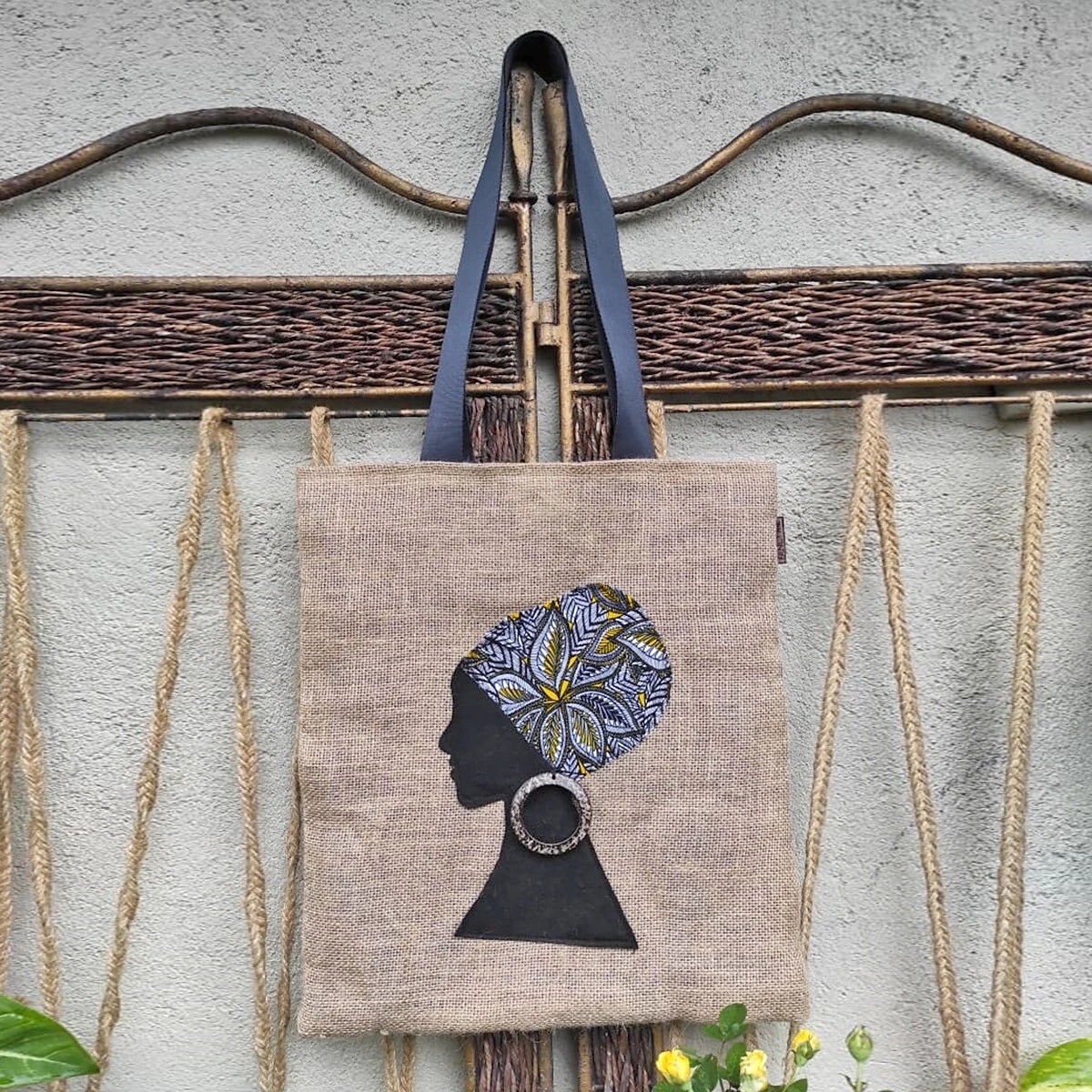 Silhouette Burlap Stylish Tote Shoulder Bag 100 Handmade In Sri Lanka 17 x 15